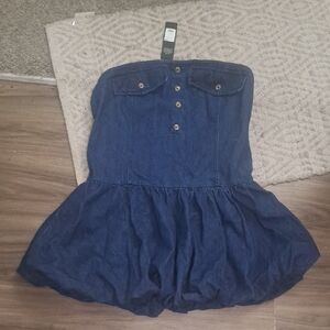 Fashion Nova Dark Blue Strapless Skirt Set